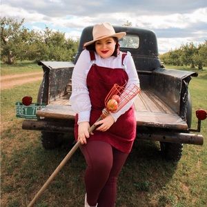 Wine Burgundy Corduroy Overall Mini Dress 3X Like New